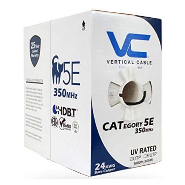 Imagem de Cabo vertical Cat5e, 350 Mhz, UTP, jaqueta UV, ar livre, CMX, 1000 pés, preto, cabo de Ethernet a granel
