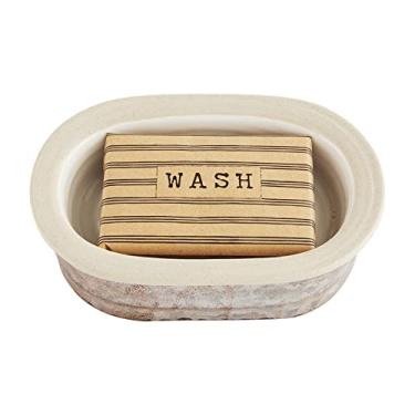 Imagem de Mud Pie Tin and Stoneware Soap Set, Cream, 4 1/4" x 6 1/2"