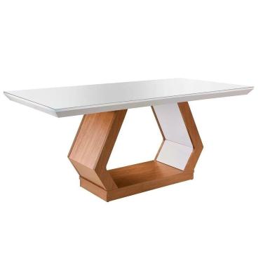 Imagem de Mesa Rufato Alvorada Vidro Quina Reta180cm Imbuia/White