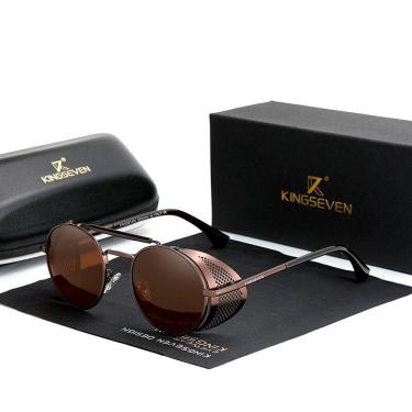Imagem de Óculos de Sol Masculino Redondo Steampunk Kingseven Proteção Polarizados UV400 Anti-Ref...