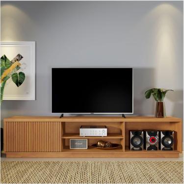 Imagem de Rack Bancada para TV até 75&quot; 01 Porta com Detalhe Ripado e 03 Nichos Valencia Naturalle