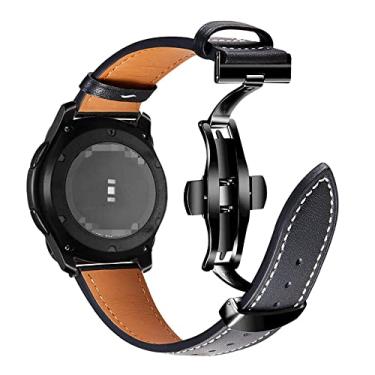 Imagem de Para Samsung Galaxy Watch Pulseira de couro delicada 22 mm 20 mm fivela borboleta relógio Samsung pulseira de couro escolha feminina masculina (fivela preta preta, 20 mm)