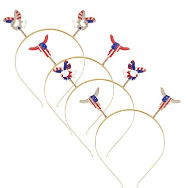 Imagem de Bandanas de 4 de julho para mulheres meninas cabeça patriótica Boppers vermelho branco azul bandeira americana aros de cabelo faixa de cabelo festa fantasia de cabeça decorações do dia da independência joias presentes pacote com 4