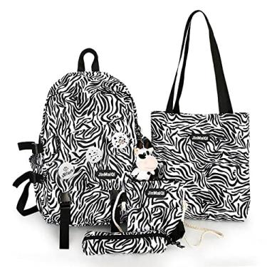 Imagem de Conjunto de mochila feminina de nylon à prova d'água casual mochila de grande capacidade respirável bolsas Harajuku de viagem com zíper, preta, 1