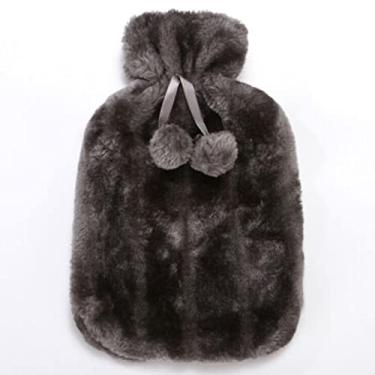 Imagem de Garrafa de água quente PVC com capa de pelúcia macia bolsa de água quente para terapia de compressa quente e fria, ideal para cólicas menstruais, alívio da dor no pescoço e ombro, cinza 1.2000 ml