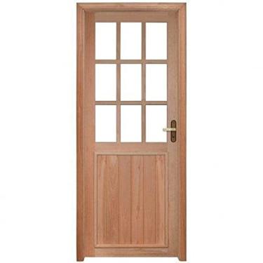 Imagem de Porta de Vidros de Quadriculados com Marco Fechadura e Guarnições Rondosul Natural