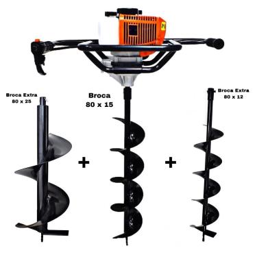 Imagem de KIT Perfurador de Solo Vulcan VPS520-S 2T 52CC 2,5HP com Broca 80x15cm + Brocas Extras 80x12cm e 80x25cm