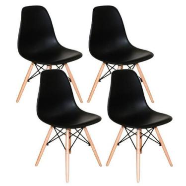 Imagem de Kit 4 Cadeiras Charles Eames Eiffel Wood Design Preta !! - Universal M