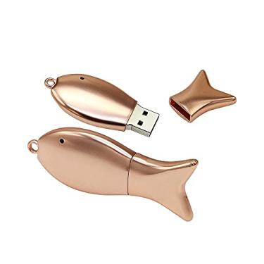 Imagem de Flash Drive USB em forma de peixe de 128 GB, unidades USB pen drives pen drive USB 2.0 disco Pen Drive Pen Drive Pen Drive Data Armazenamento Flash Disk Zip Drive USB Stick (ouro rosa)