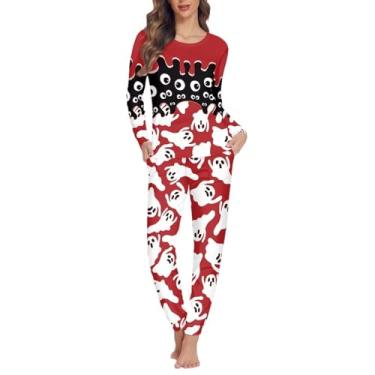 Imagem de Gzzxiailg Conjunto de pijama feminino de 2 peças de manga comprida para relaxar conjuntos de duas peças aconchegantes para mulheres tamanho PP-6GG, Globo ocular fantasma, 5X-Large