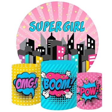 Imagem de Painel Redondo E Capas Tecido Sublimado 3D Super Girl