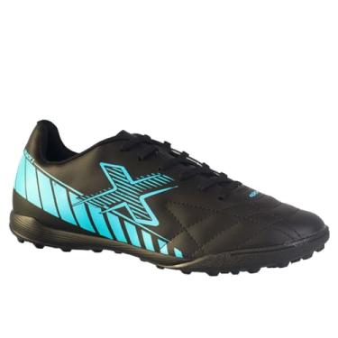 Imagem de Chuteira Society Oxn Track II Infantil Unissex (Preto/Azul, BR, Criança de 9 a 12 anos, Numérico, 30)