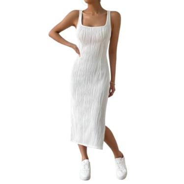 Imagem de Camisa Feminina Solid Split Thigh Tank Dress (Color : White, Size : M)