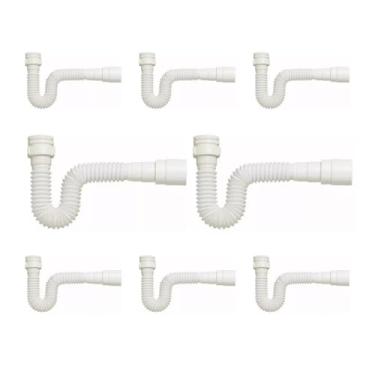 Imagem de Delflex, kIT 8 Sifão Sanfonado Branco Cozinha Pia Banheiro Tanque