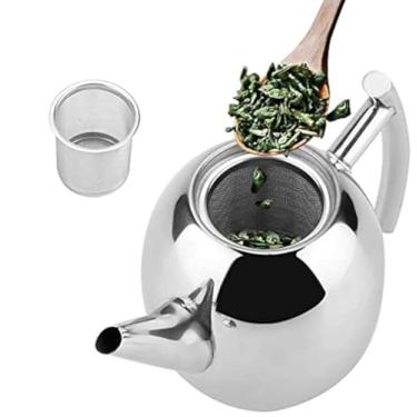 Imagem de Bule de chá, Bule de chá de aço inoxidável polido Newness com tampa / Filtro de chá removível Infusor, Chaleira de chá para casa, Bule de chá para folhas soltas e saquinhos de chá