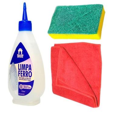 Imagem de Kit Limpeza De Ferro Passar Roupa Com Pano Vermelho Esponja - So Produ