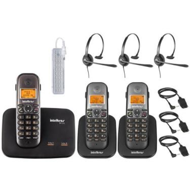 Imagem de Kit Aparelho Telefone Fixo Bina 2 Linhas 2 Ramal e Headset - Intelbras