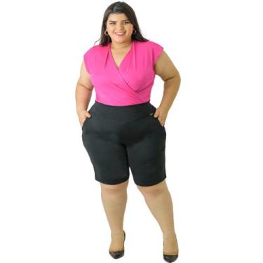 Imagem de Bermuda Feminina Plus Size com Bolso Cós Médio Cintura Média Ponto Rom