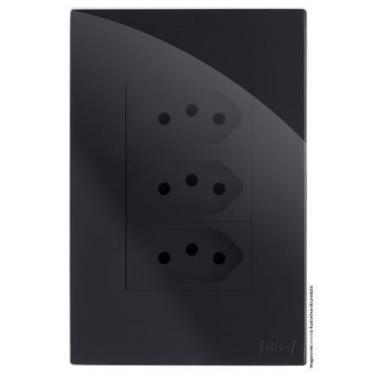 Imagem de Kit Tomada Tripla 10A 4X2 Brg11219-4Bk - Blux Recta Black Gloss