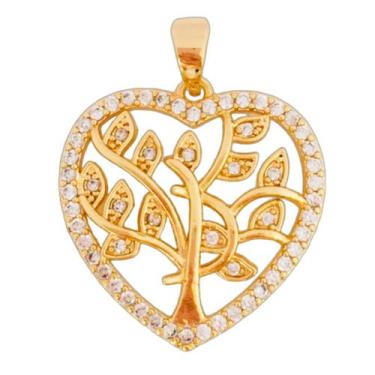 Imagem de Pingente Feminino Árvore Da Vida Coração Zircônias Banhado a Ouro 18k 