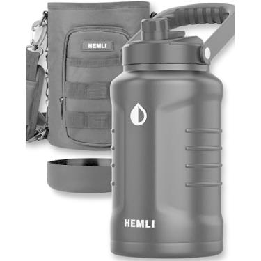 Imagem de HEMLI Garrafa de água de aço inoxidável isolada de 1 litro, jarro de 3,628 g, Growler de cerveja selado a vácuo de parede tripla, com estojo de transporte (preto novo)