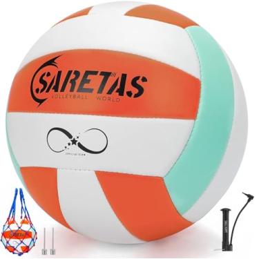 Imagem de Saretas, Bolas de vôlei de praia tamanho oficial para uso externo/interno, bolas de vôlei coloridas e macias para meninas, jovens, adolescentes praticam bolas de vôlei com agulhas de bomba para
