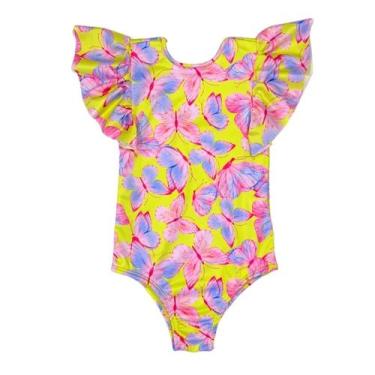 Imagem de Maiô Babado Mangas Proteção Solar UV Menina Infantil Praia - Fofotinho