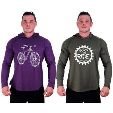 Imagem de Kit 2 Camisetas Manga Longa com Touca Longline Estampada Fitness Musculação Dia-a-Dia-Masculino