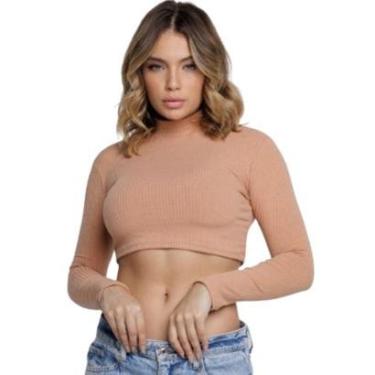 Imagem de Cropped Manga Longa Canelado Gola Alta Bella Fiore Conforto Blogueira Moda Casual-Feminino