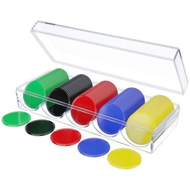 Imagem de Cosmos 100 fichas de pôquer com caixa de armazenamento de acrílico, conjunto de 5 cores de fichas de pôquer de plástico para aprender matemática e contar fichas com suporte organizador para festas em