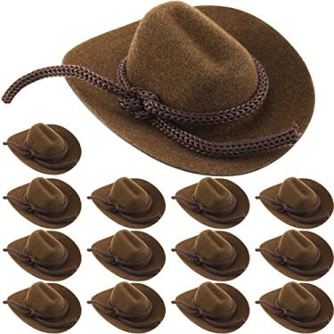 Imagem de 24 mini chapéu de vaqueira chapéu de cowboy em miniatura chapéus de boneca de casamento ocidental para lembrancinhas de aniversário, 5 cm (marrom)