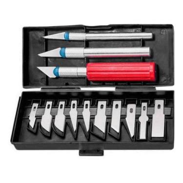Imagem de Kit Estilete Precisão Cortador Manual 3 Cabos 13 Laminas. - Evolvere, 