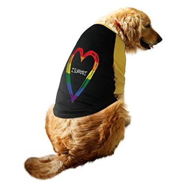 Imagem de Ruse. Roupas para animais de estimação LGBTQ – Camiseta urbana com estampa de 5 cm e gola redonda raglã para cães/médio (gordinhos, beagle, etc.)-preto/limão