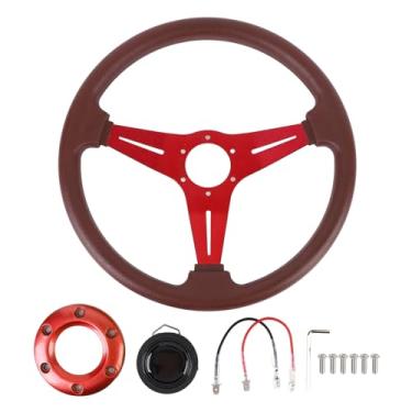 Imagem de Volante de Carro de 14 Polegadas, Raios de Couro PU e Alumínio Volante de Jogo de Corrida de Drift Confortável Com Botão de Buzina para Adaptador de Cubos de Volante de 6 Furos