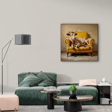 Imagem de Quadro Vaquinha Lilu em Canvas 100% Algodão com Moldura Canaleta, Impressão em (Amadeirado, 27x27, Emoldurado)