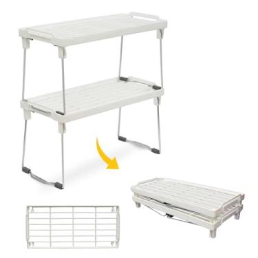 Imagem de Organizador de prateleira de armário de cozinha de plástico - Rack empilhável para freezer, organizador de caixa de armário, embalagem de plástico e armazenamento de folha, rack de armazenamento