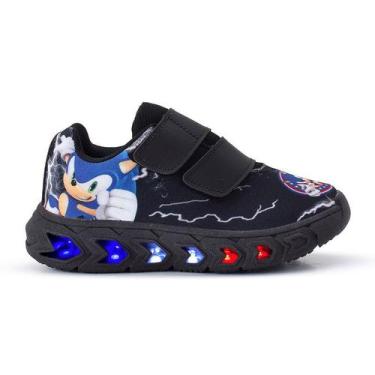 Imagem de Tenis Infantil De Led Sonic Meninos Calce Facil Preto tiras autocolant