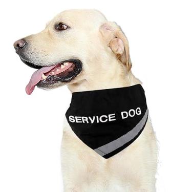 Imagem de Doggie Stylz Bandana de cão de serviço com faixa refletiva para segurança do animal de estimação à noite. Tem coleira combinando embutida para manter a bandana segura | Anel de metal para prender a