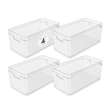 Imagem de Kit 4 Organizadores De Armário 30x15x13cm Caixas Organizadoras Empilháveis Com Alças Clear OU