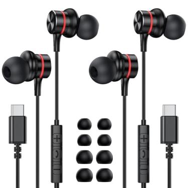 Imagem de MOSWAG Pacote com 2 fones de ouvido USB C, USB tipo C, fones de ouvido intra-auriculares com microfone para iPhone 16 15 Pro Max Plus iPad Pro, Pixel 8 9, Samsung Galaxy S24 S23 S22, smartphone