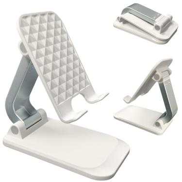 Imagem de Suporte de celular dobrável para mesa, suporte de telefone totalmente ajustável para mesa compatível com iPhone 16 15 14 13 12 11, Nintendo Switch, todos os telefones (novo-branco)