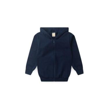 Imagem de Jaqueta Inverno Menina Marinho Com Capuz em Moletom felpado Básica - M