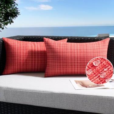 Imagem de UGASA Capas de almofada impermeáveis para ambientes externos, pacote com 2 fronhas resistentes à água para pátio, textura de tecido de verão, decorativas, para jardim, varanda, quintal, barraca, 30 x