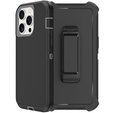 Imagem de RubCase Capa para iPhone 15 Pro com protetor de tela x2, coldre com clipe de cinto, resistente, grau militar, à prova de choque, à prova de poeira, capa protetora robusta para Apple iPhone 15 Pro