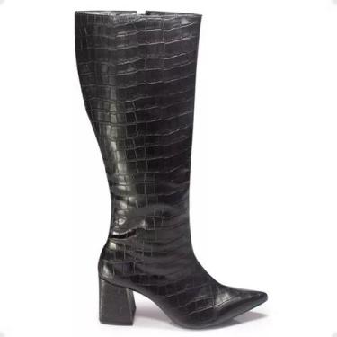 Imagem de Bota Feminina Bico Fino Cano Alto Festa Fashion Preta - Sfizia, 36, Pr