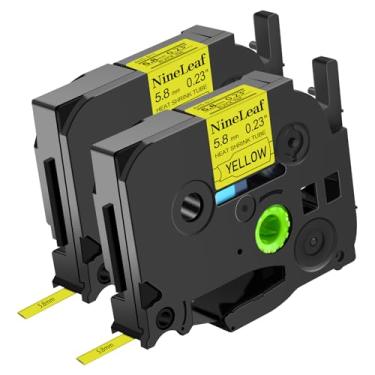 Imagem de NineLeaf 2 rolos pretos sobre amarelos termorretráteis fita de etiqueta compatível com Brother Ptouch HSe-611 HSe611 HS611 HS-611 para P-Touch PT1180 PTD400 PTD600 etiquetadora - 5,8 mm (0,23