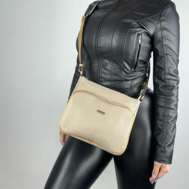 Imagem de Bolsa recuo em couro legítimo b.1001, Bege dourado