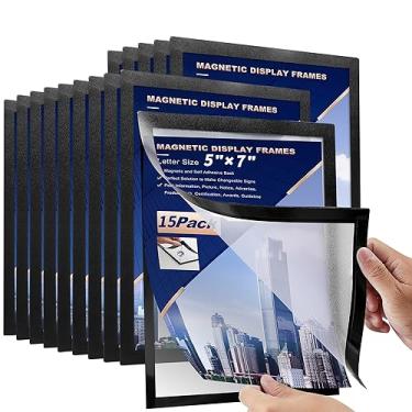 Imagem de Nellvita Molduras magnéticas para geladeira, moldura magnética para pôster, parede autoadesiva, porta/janela ou magnética para geladeira (moldura preta, 15 peças - 15 x 7")
