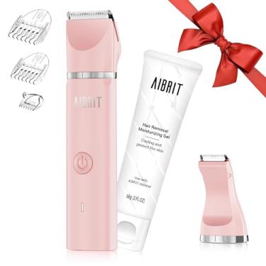 Imagem de Aparador de biquíni e gel para mulheres – Aparador de pelos pubianos elétrico 2 em 1, depilador sem dor para depilação, barbeador portátil feminino com 2 cabeças de corte, à prova d'água IPX7