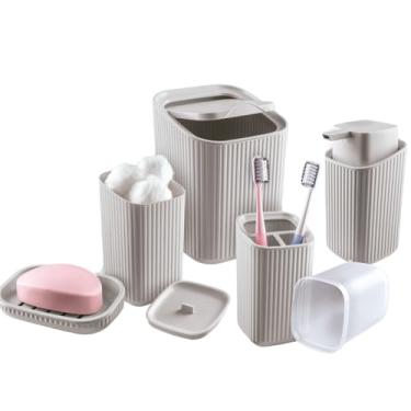 Imagem de Conjunto Acessórios p Banheiro Lavabo Kit Completo 5 Peças (Cinza)